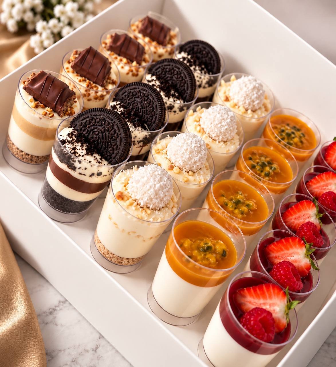 Assortiment de verrines sucrées préparé par So Gourmandise
